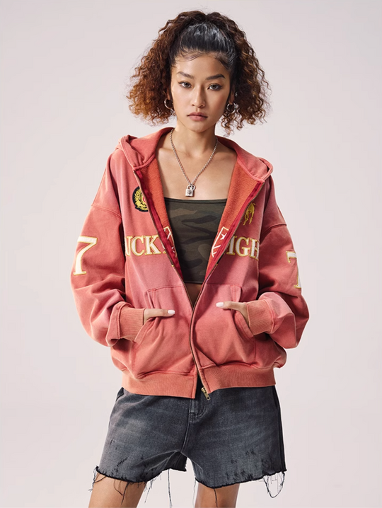 Remedy Washed Patch Embroidered Zip Up Hoodie | Face 3 Face