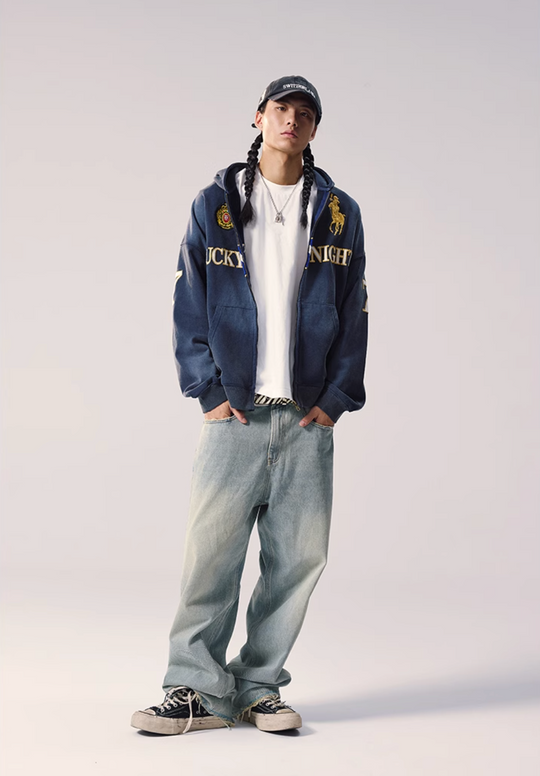 Remedy Washed Patch Embroidered Zip Up Hoodie | Face 3 Face