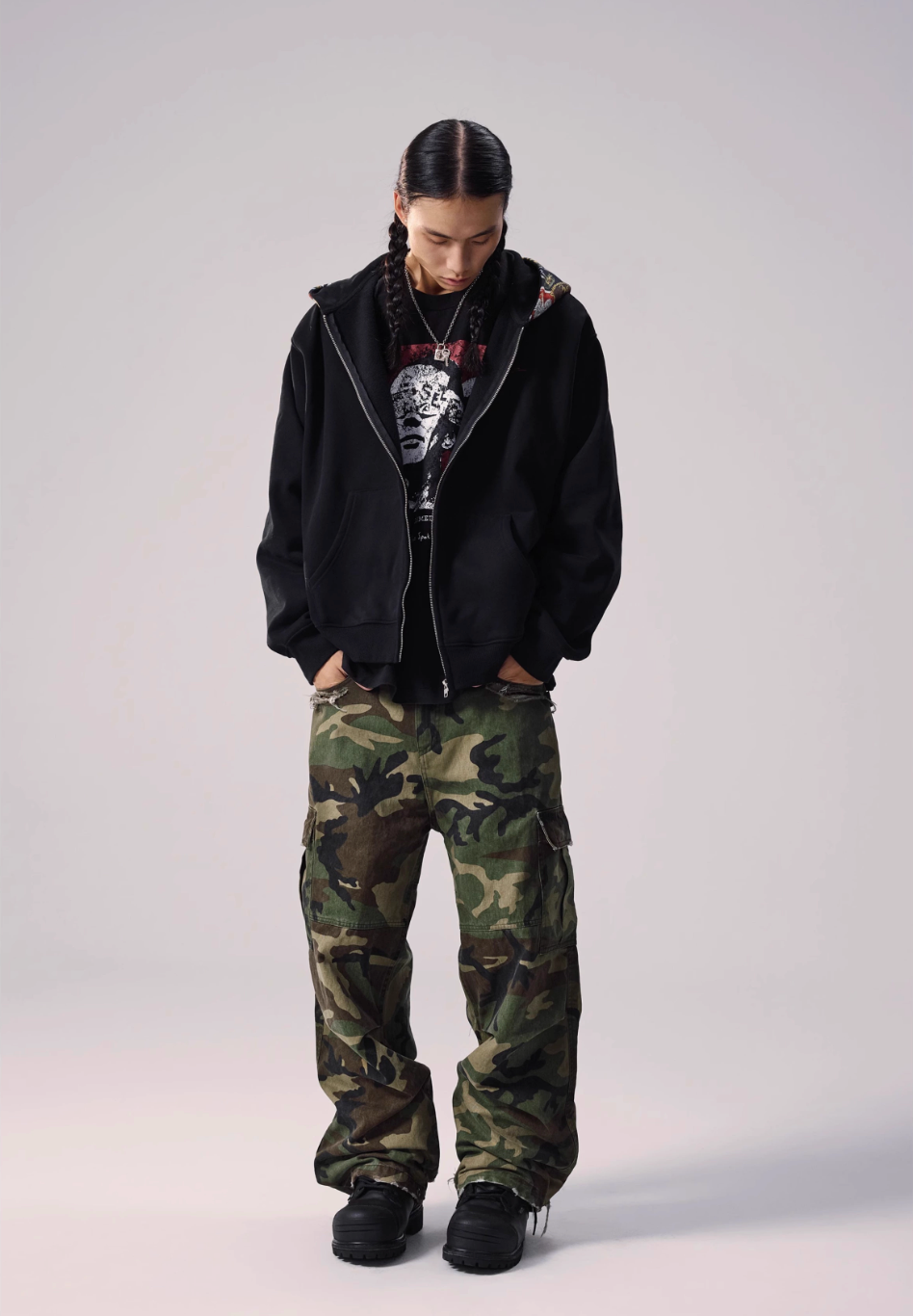 Remedy Badge Print Hood Zip Up Hoodie | Face 3 Face