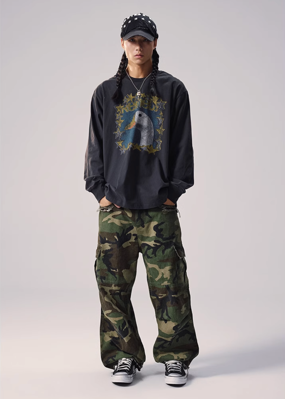 Remedy Duck and Star Aged Print Long Sleeve Tee | Face 3 Face