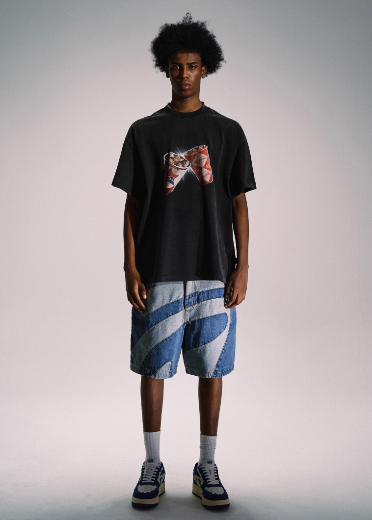 Remedy Wave Graphic Denim Shorts | Face 3 Face