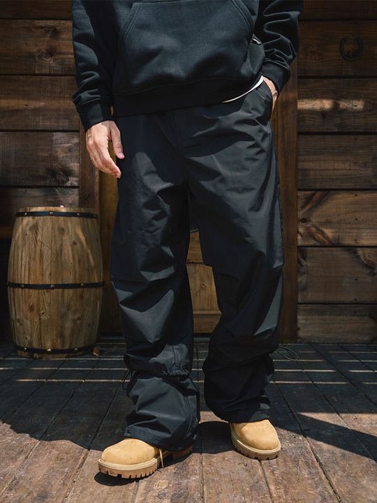 Remedy Pleated Drawstring Nylon Work Pants | Face 3 Face