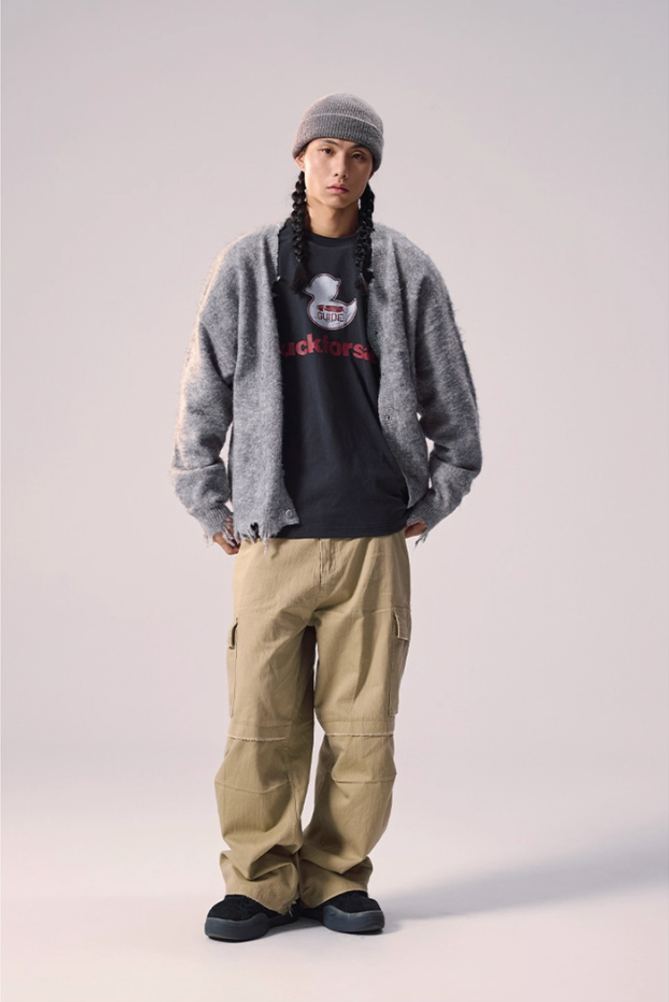 Remedy Distressed Hem Baggy Work Cargo Pants | Face 3 Face