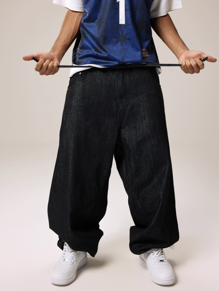 Remedy Waist Button Black Baggy Jeans | Face 3 Face