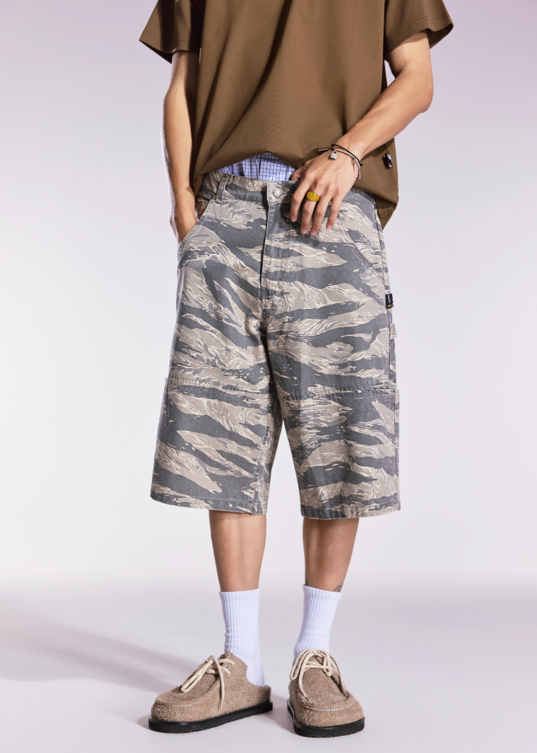 Remedy Leopard and Camouflage Work Painter Baggy Shorts | Face 3 Face