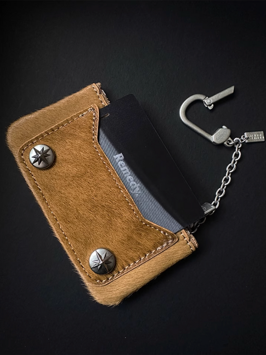 Remedy Metal Studded Keychain Coin Card Zipper Leather Wallet | Face 3 Face