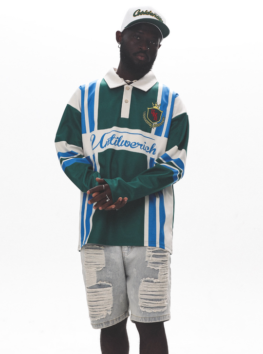 UNTILWERICH Color Blocking Striped Long Sleeve Polo Jersey | Face 3 Face