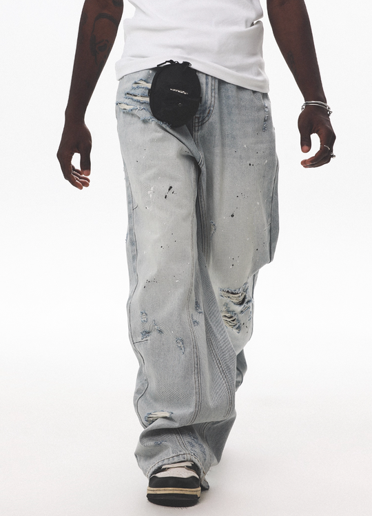UNTILWERICH Washed Distressed Splash Ink Jeans | Face 3 Face