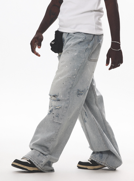 UNTILWERICH Washed Distressed Splash Ink Jeans | Face 3 Face