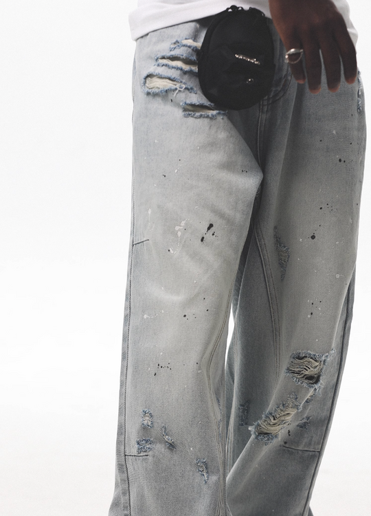 UNTILWERICH Washed Distressed Splash Ink Jeans | Face 3 Face
