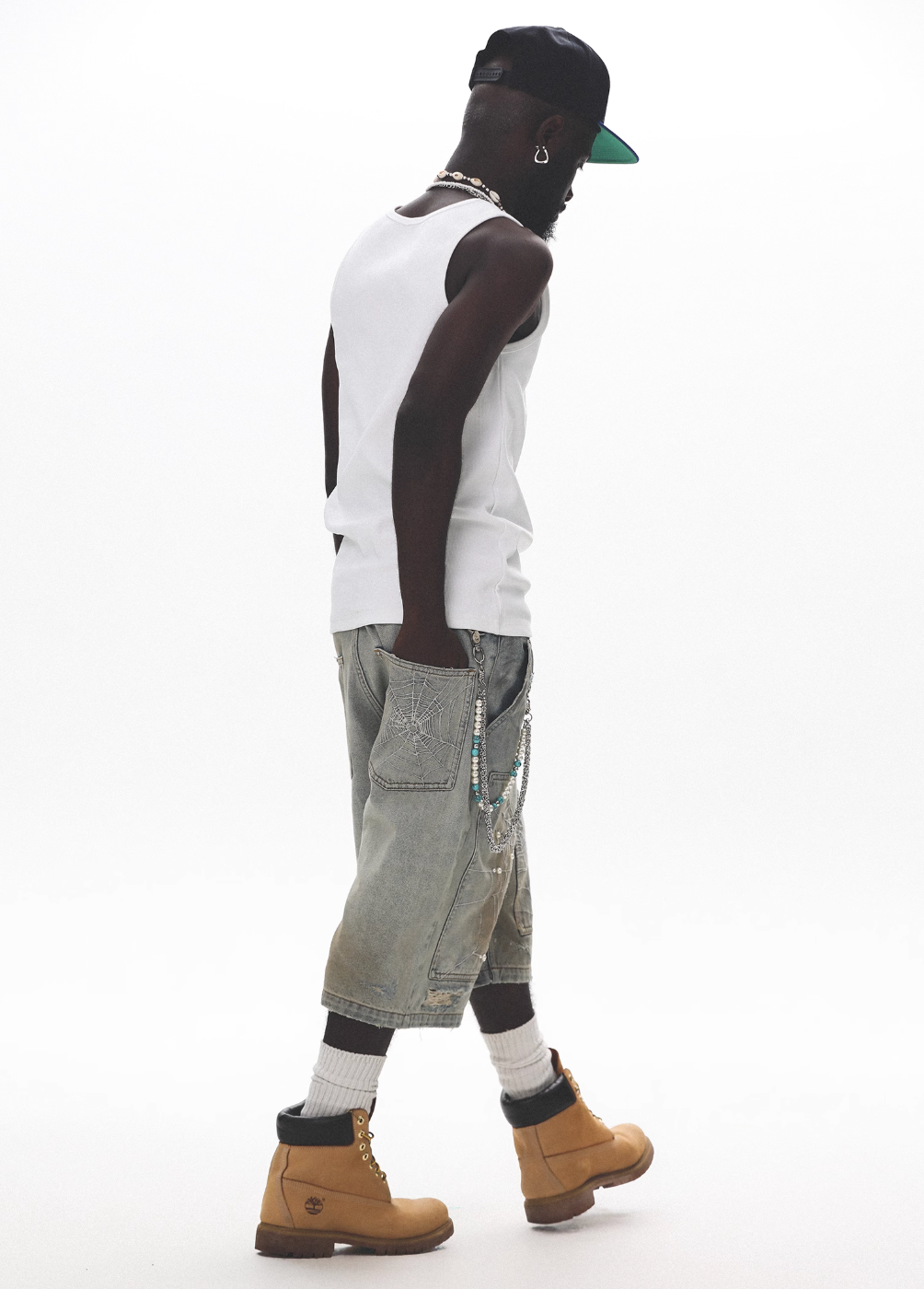 UNTILWERICH Spiderweb Embroidered Washed Distressed Denim Shorts | Face 3 Face