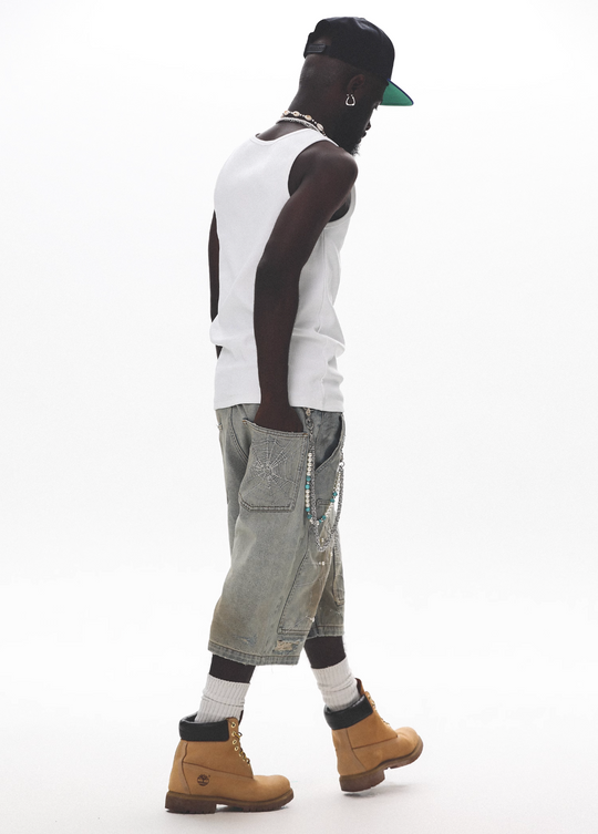 UNTILWERICH Spiderweb Embroidered Washed Distressed Denim Shorts | Face 3 Face