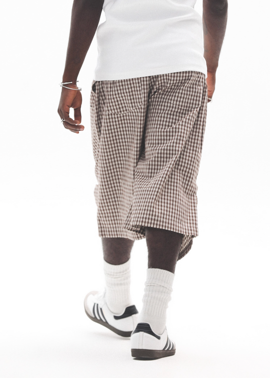 UNTILWERICH Plaid Pleated Knee Baggy Shorts | Face 3 Face