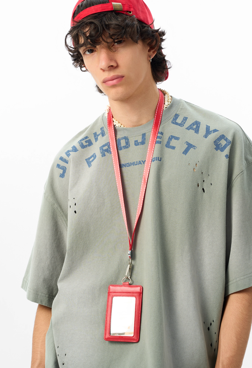 JHYQ Letter Print Distressed Washed Tee | Face 3 Face