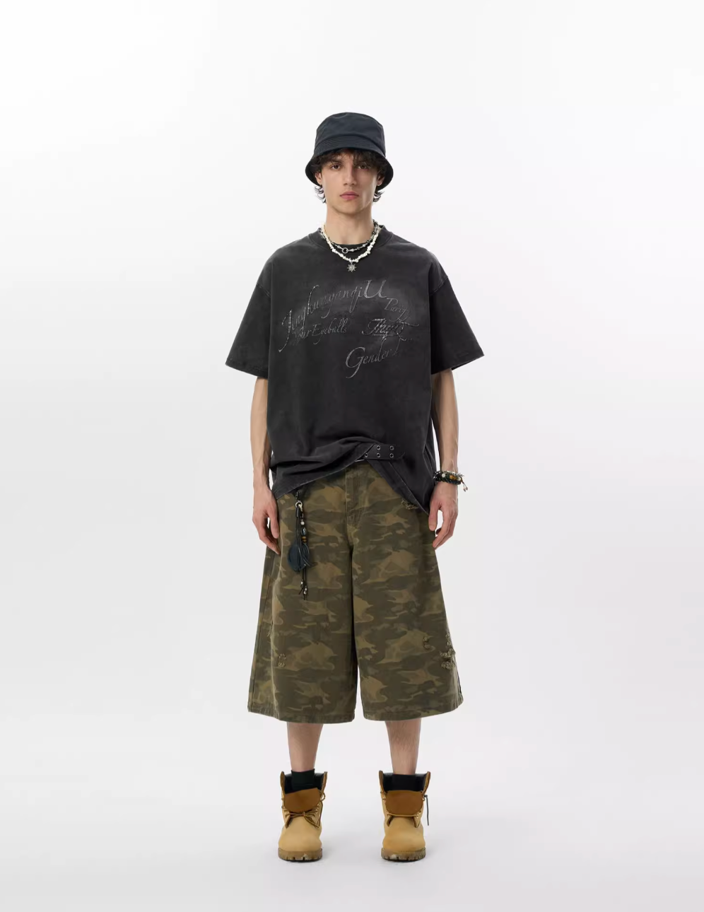 JHYQ 3D Letter Print Washed Tee | Face 3 Face