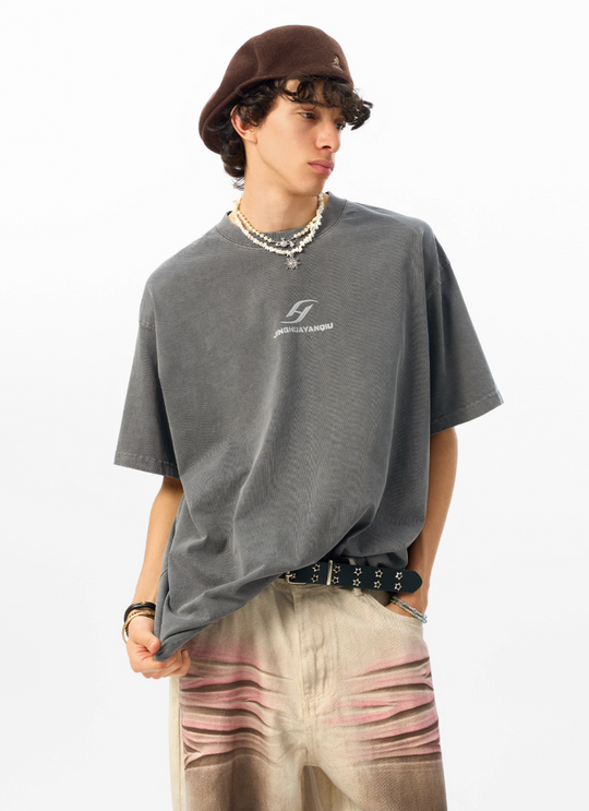 JHYQ Basic Logo Print Washed Tee | Face 3 Face