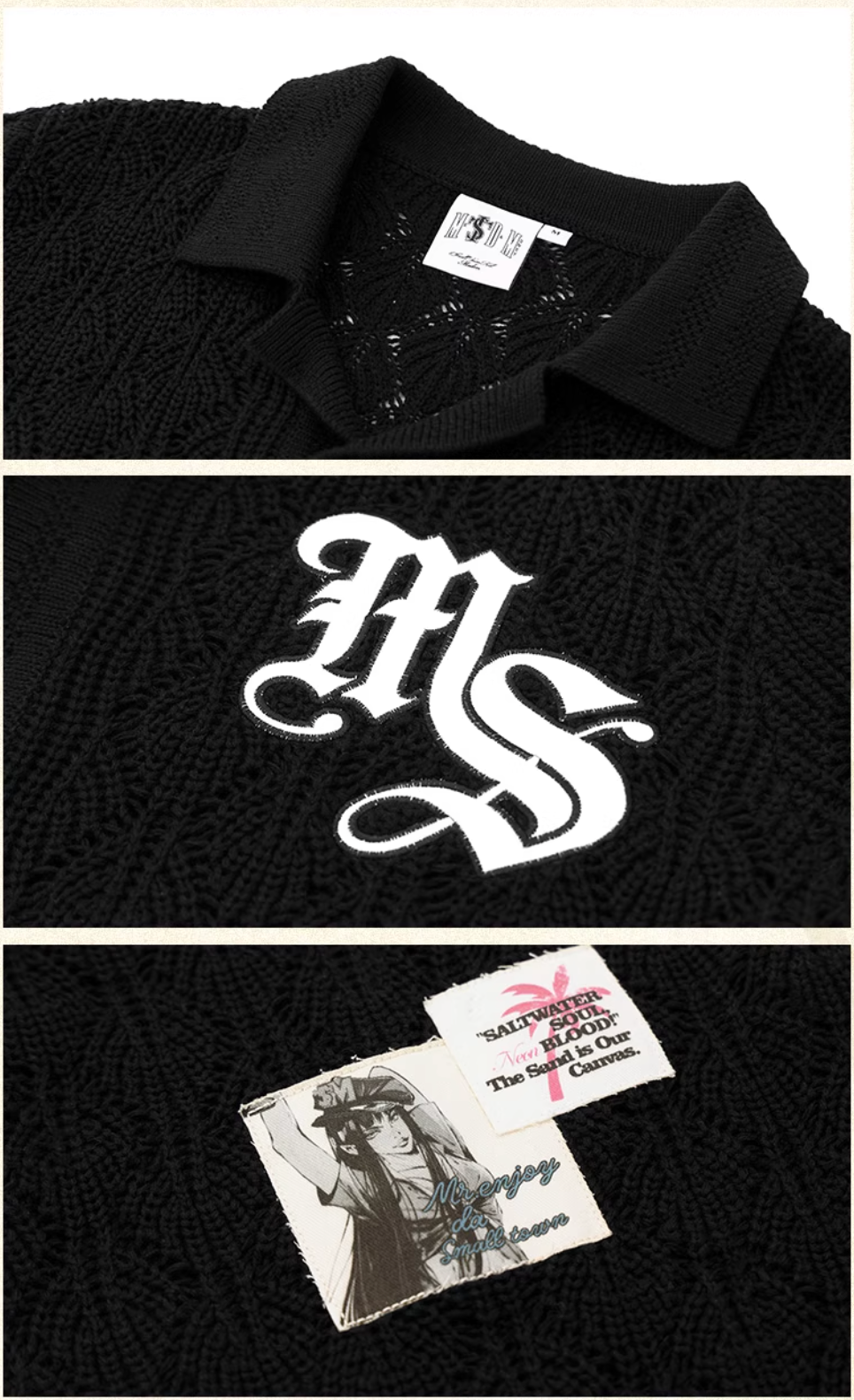 MEDM x STK Patch Embroidery Open Knit Short Sleeve Shirt | Face 3 Face