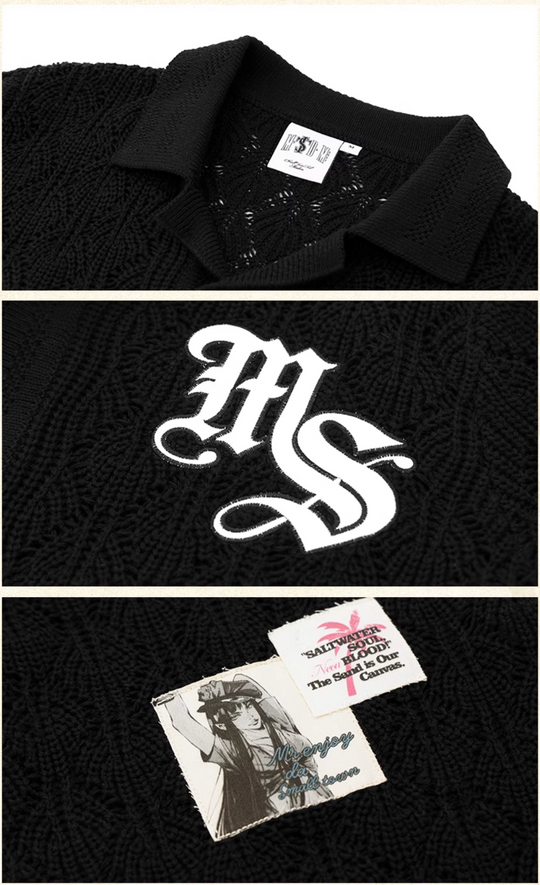 MEDM x STK Patch Embroidery Open Knit Short Sleeve Shirt | Face 3 Face