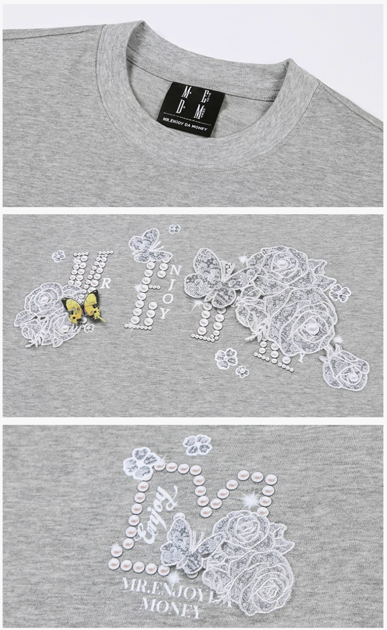 MEDM Lace Floral Rose Pearl Print Tee | Face 3 Face