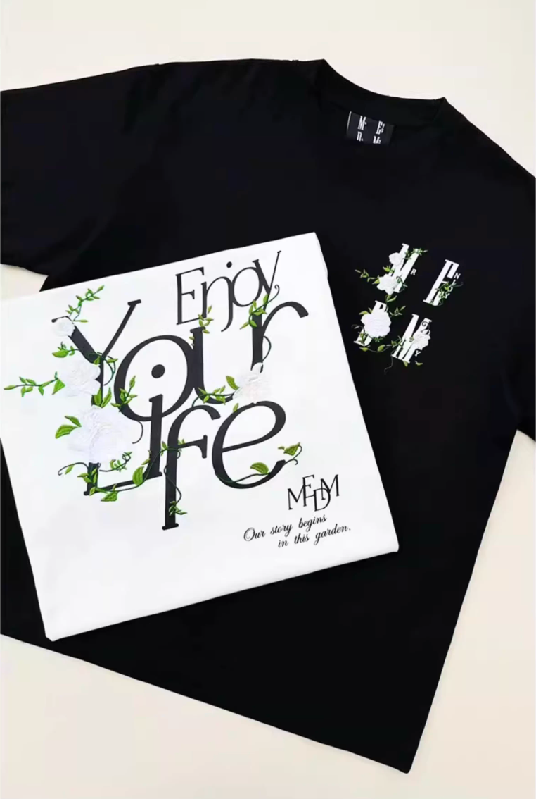 MEDM 3D Flower Embroidered Letter Print Tee | Face 3 Face