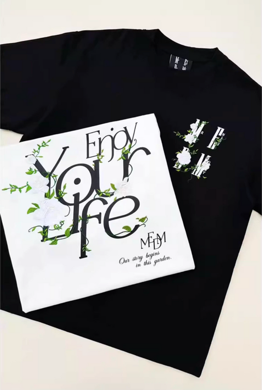 MEDM 3D Flower Embroidered Letter Print Tee | Face 3 Face