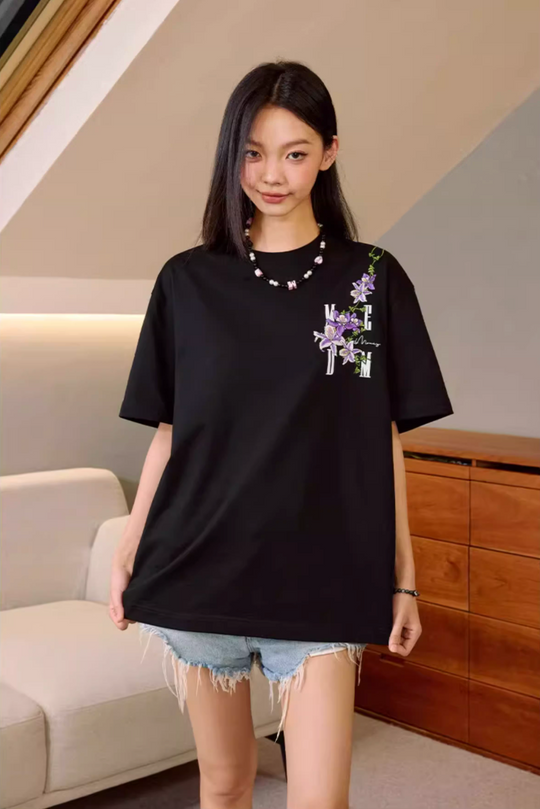 MEDM Vine Flower Embroidered Logo Tee | Face 3 Face