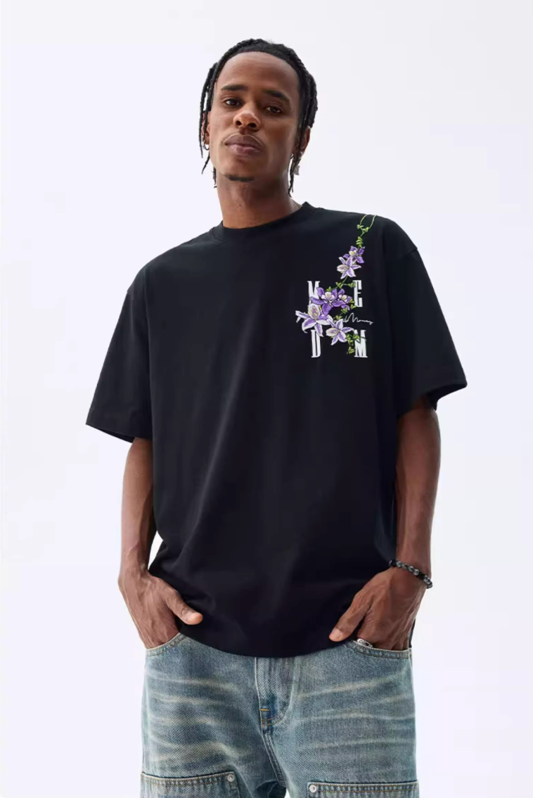 MEDM Vine Flower Embroidered Logo Tee | Face 3 Face