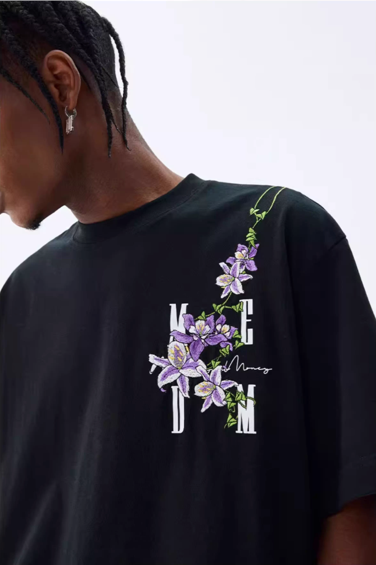 MEDM Vine Flower Embroidered Logo Tee | Face 3 Face