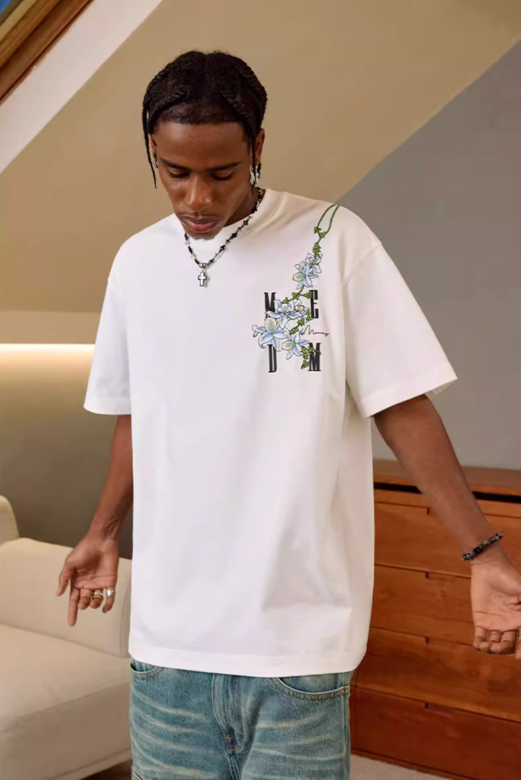 MEDM Vine Flower Embroidered Logo Tee | Face 3 Face