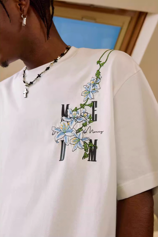 MEDM Vine Flower Embroidered Logo Tee | Face 3 Face