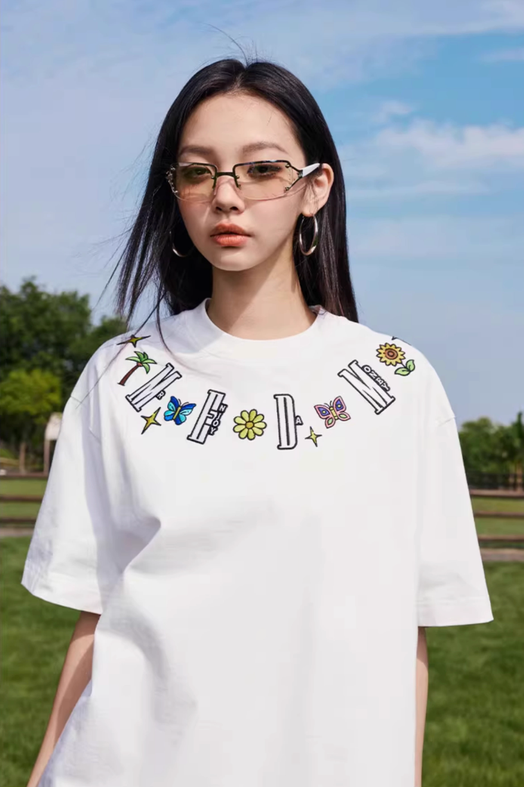 MEDM Butterfly Embroidered Neckline Tee | Face 3 Face