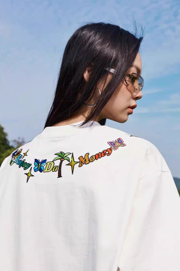 MEDM Butterfly Embroidered Neckline Tee | Face 3 Face