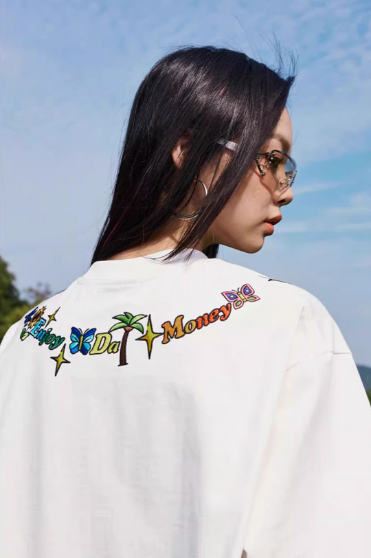 MEDM Butterfly Embroidered Neckline Tee | Face 3 Face