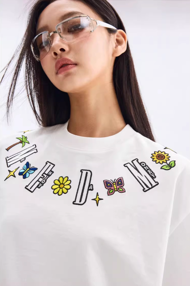 MEDM Butterfly Embroidered Neckline Tee | Face 3 Face