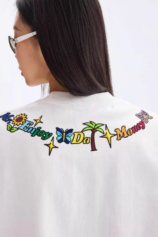 MEDM Butterfly Embroidered Neckline Tee | Face 3 Face