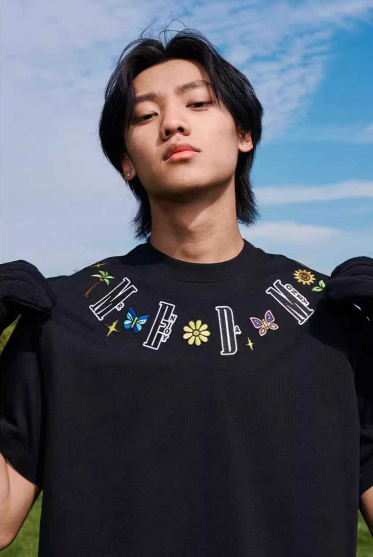 MEDM Butterfly Embroidered Neckline Tee | Face 3 Face