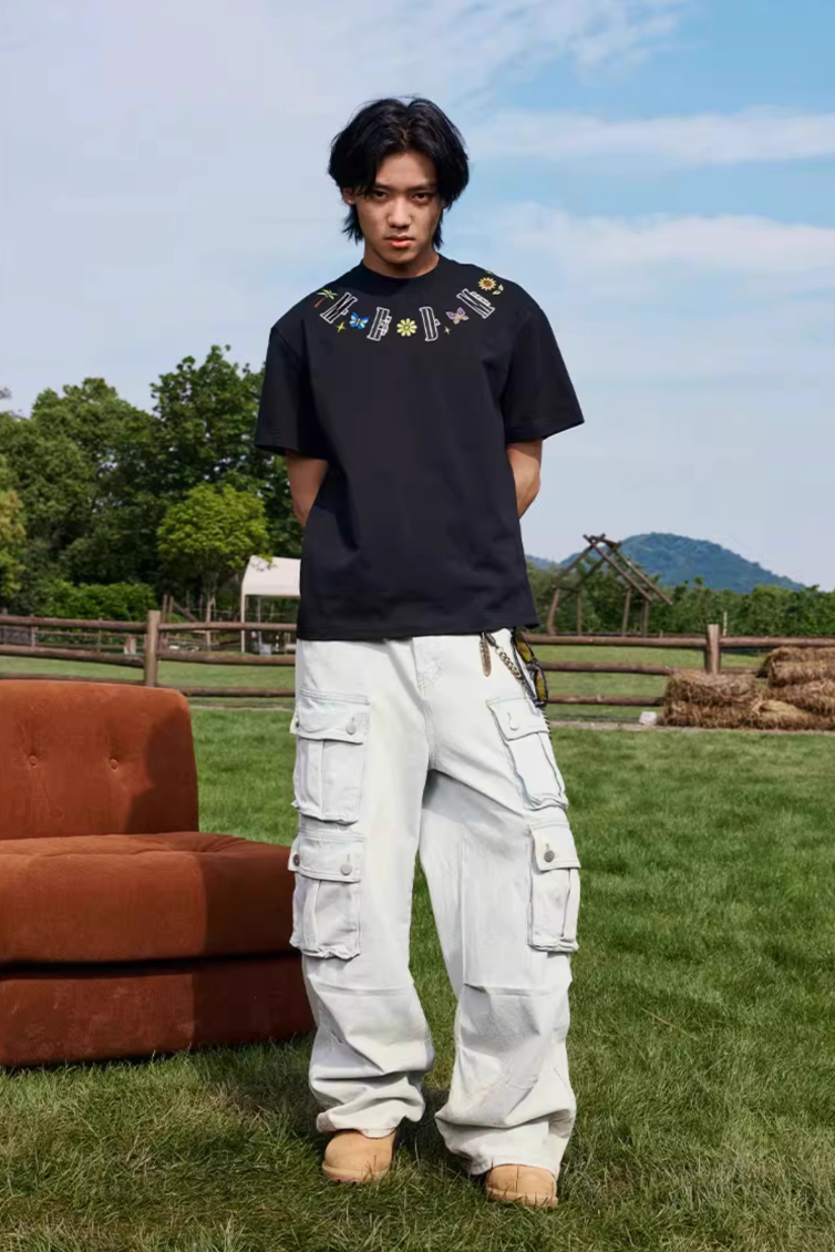 MEDM Butterfly Embroidered Neckline Tee | Face 3 Face