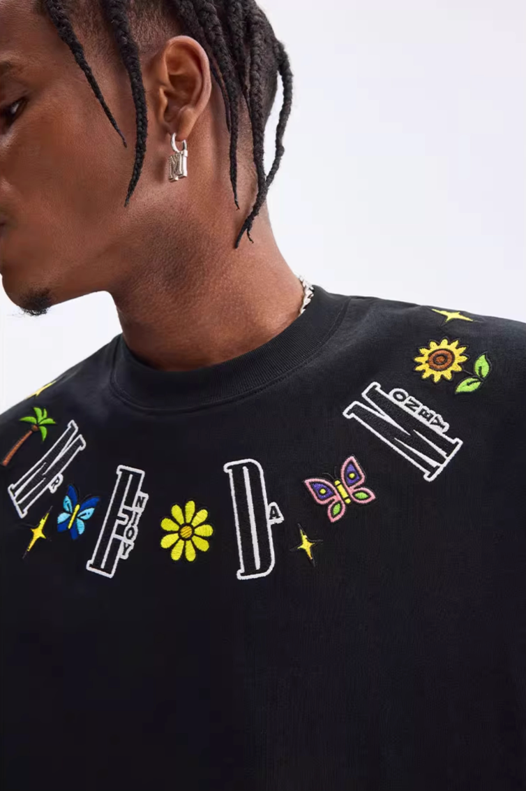 MEDM Butterfly Embroidered Neckline Tee | Face 3 Face