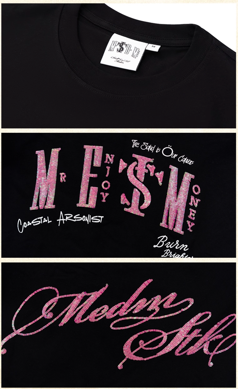 MEDM x STK Sequins Embroidered Logo Tee | Face 3 Face