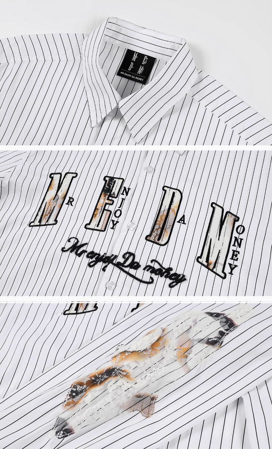 MEDM Lace Embroidered Striped Long Sleeve Shirt | Face 3 Face