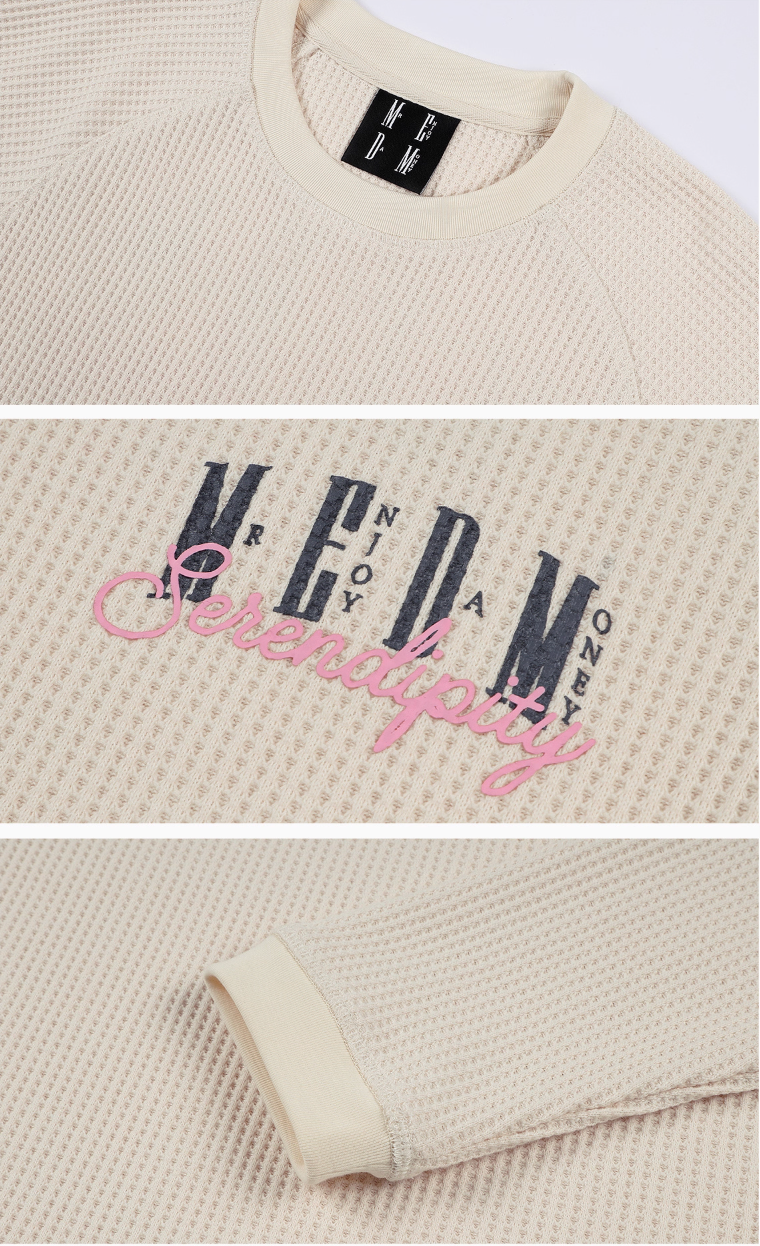 MEDM Logo Embroidered Print Waffle Long Sleeve Tee | Face 3 Face