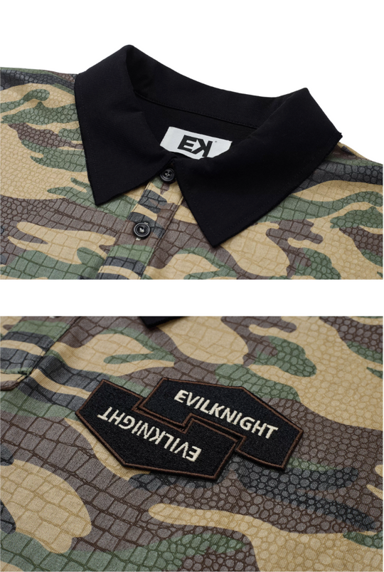 EVILKNIGHT(EK) Embossed Snake Print Camo Polo | Face 3 Face