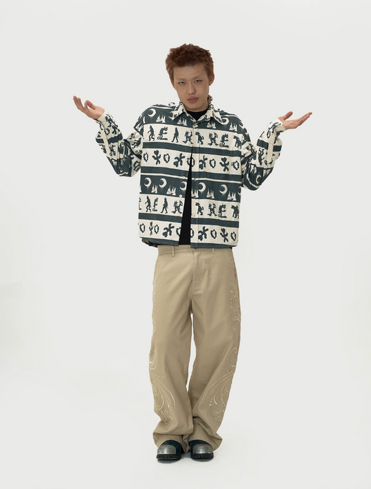 EVILKNIGHT(EK) Ethnic Print Striped Long Sleeve Shirt | Face 3 Face