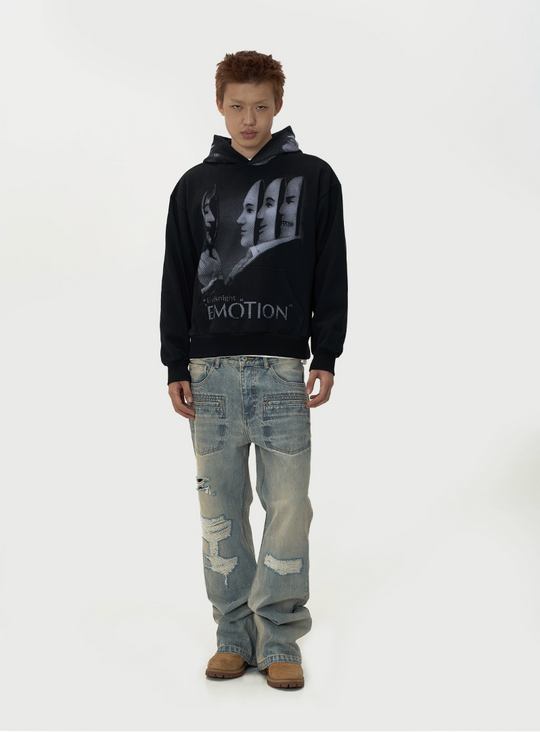 EVILKNIGHT(EK) Mirror Duality Graffiti Print Hoodie | Face 3 Face