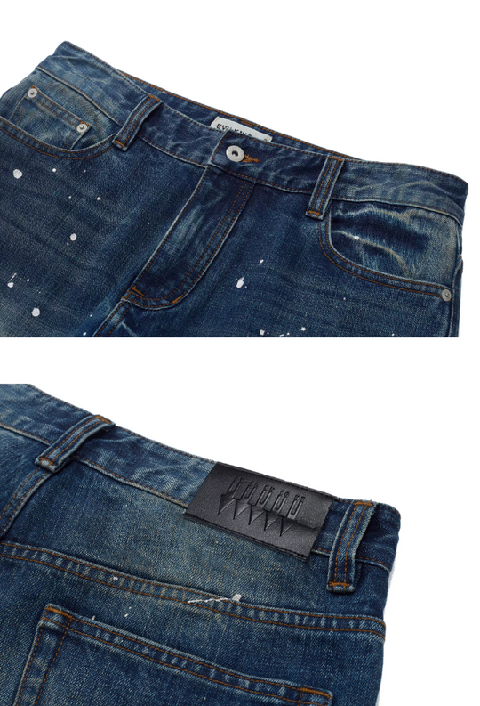 EVILKNIGHT(EK) Aged Splatter Ink Flared Denim Jeans | Face 3 Face