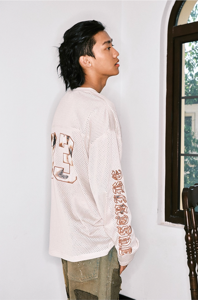 JUST VIBE Lace Patch Embroidered Mesh Hockey Jersey | Face 3 Face