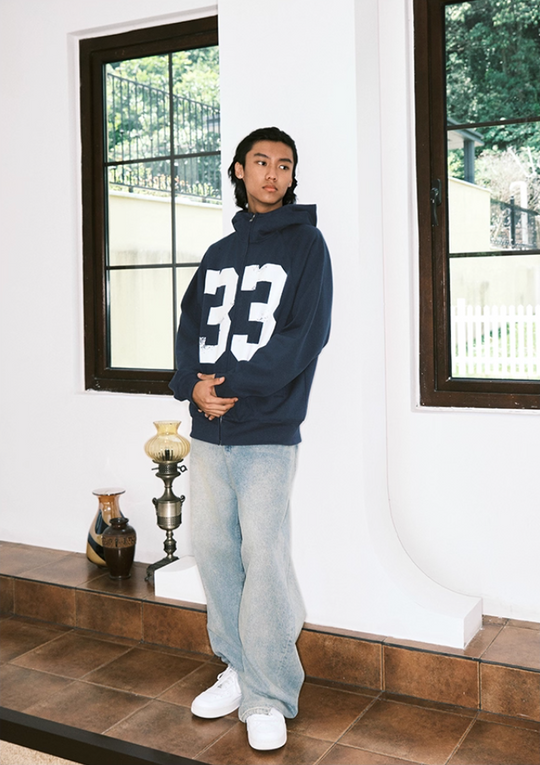 JUST VIBE Number 33 Vintage Print Zip Up Hoodie | Face 3 Face