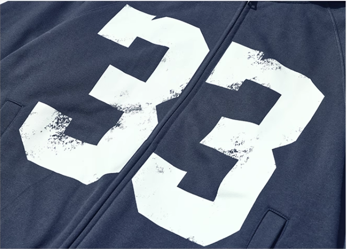 JUST VIBE Number 33 Vintage Print Zip Up Hoodie | Face 3 Face