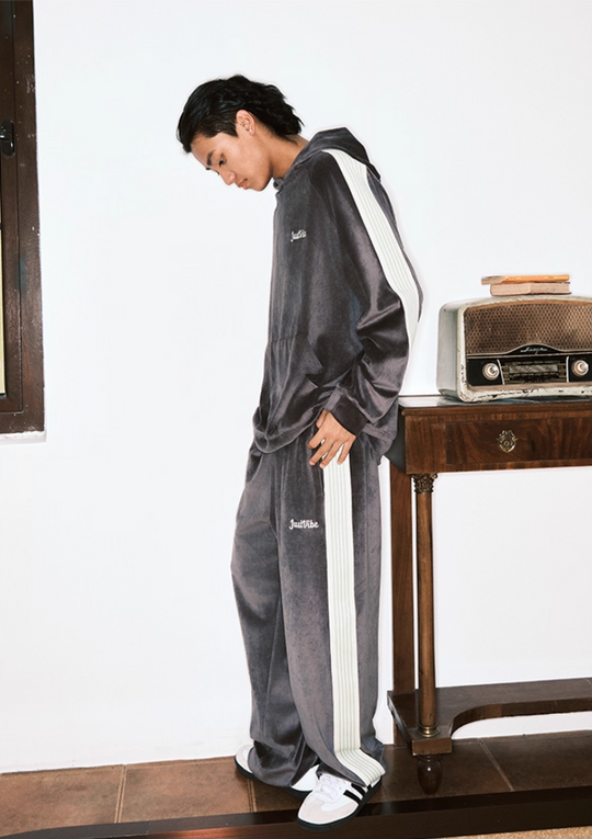 JUST VIBE Side Stripe Velvet Hoodie | Face 3 Face