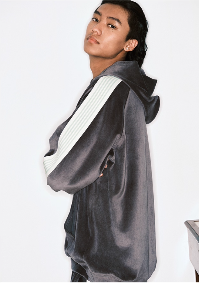 JUST VIBE Side Stripe Velvet Hoodie | Face 3 Face